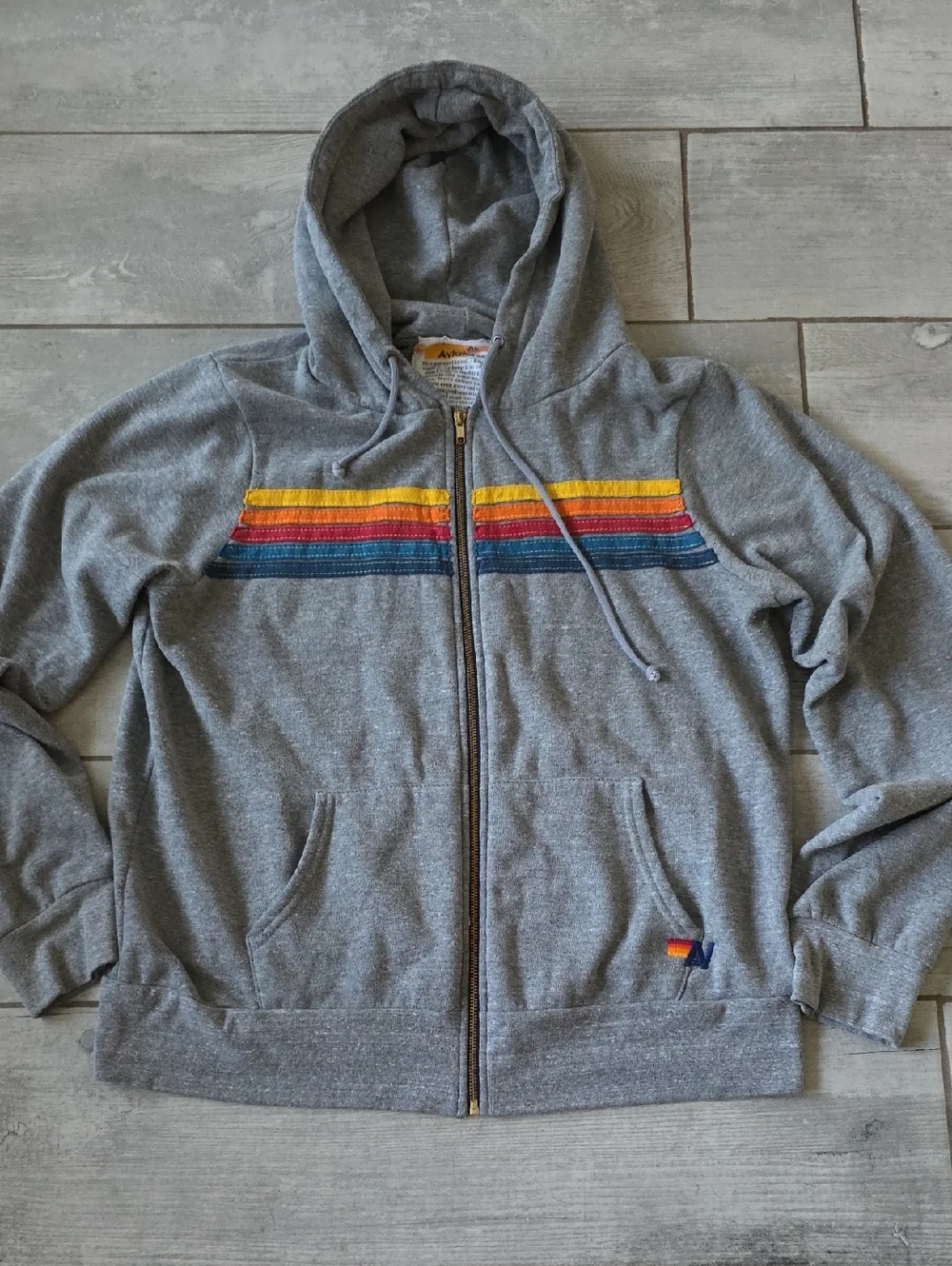 Aviator Nation Gray Zip-Up 5-Stripe Hoodie - Picture 1 of 13